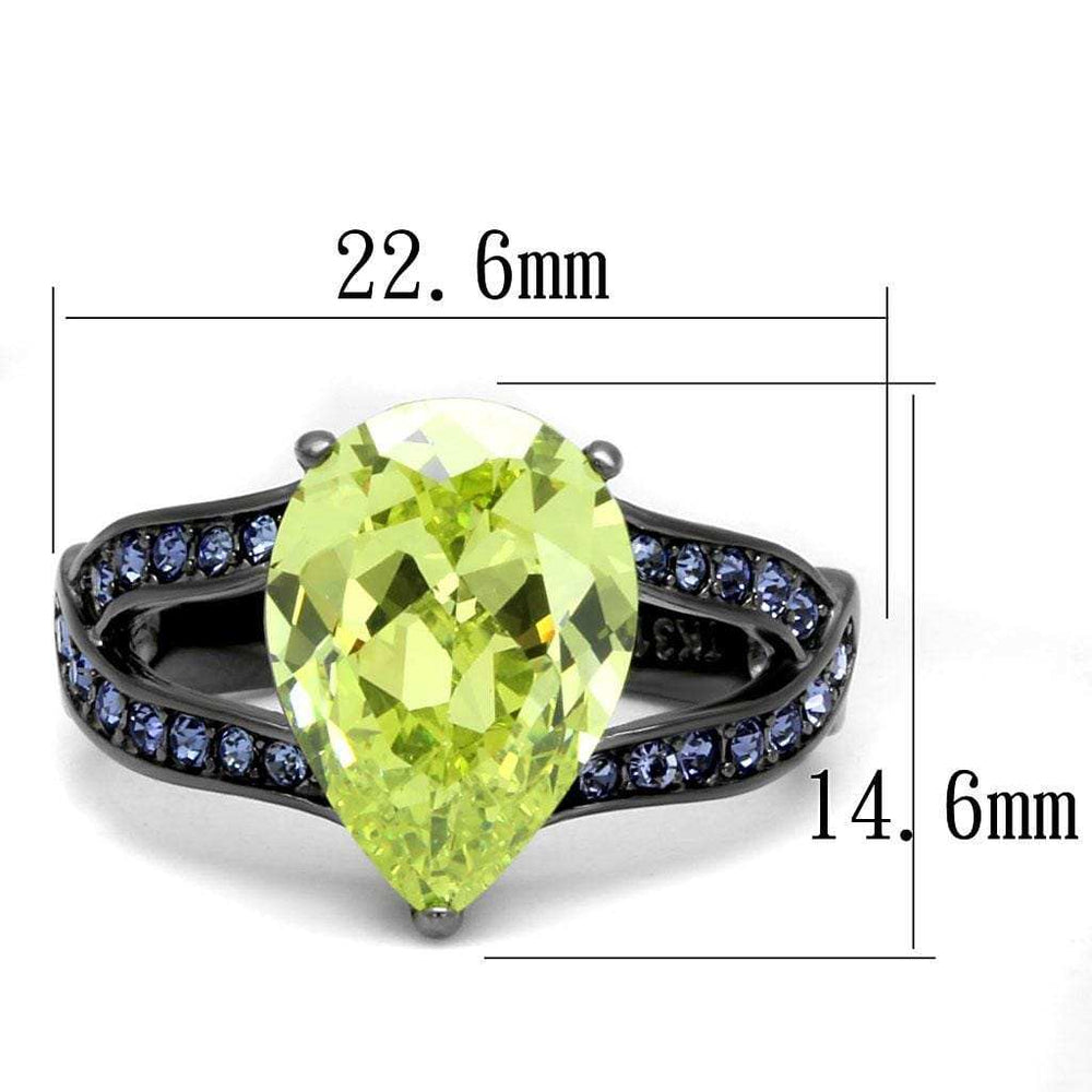 TK2997 - IP Light Black (IP Gun) Stainless Steel Ring with AAA Grade CZ in Apple Green color - Alamode - Flyclothing LLC