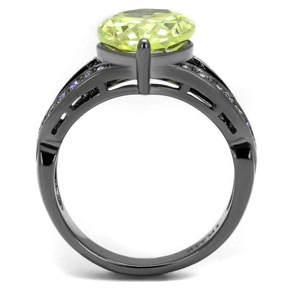 TK2997 - IP Light Black (IP Gun) Stainless Steel Ring with AAA Grade CZ in Apple Green color - Alamode - Flyclothing LLC