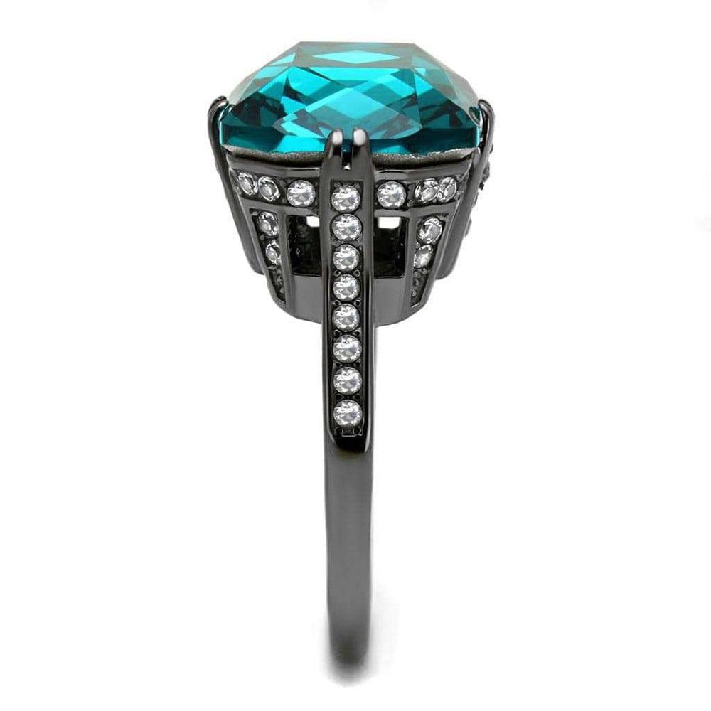 TK2998 - IP Light Black (IP Gun) Stainless Steel Ring with Top Grade Crystal in Blue Zircon - Alamode - Flyclothing LLC