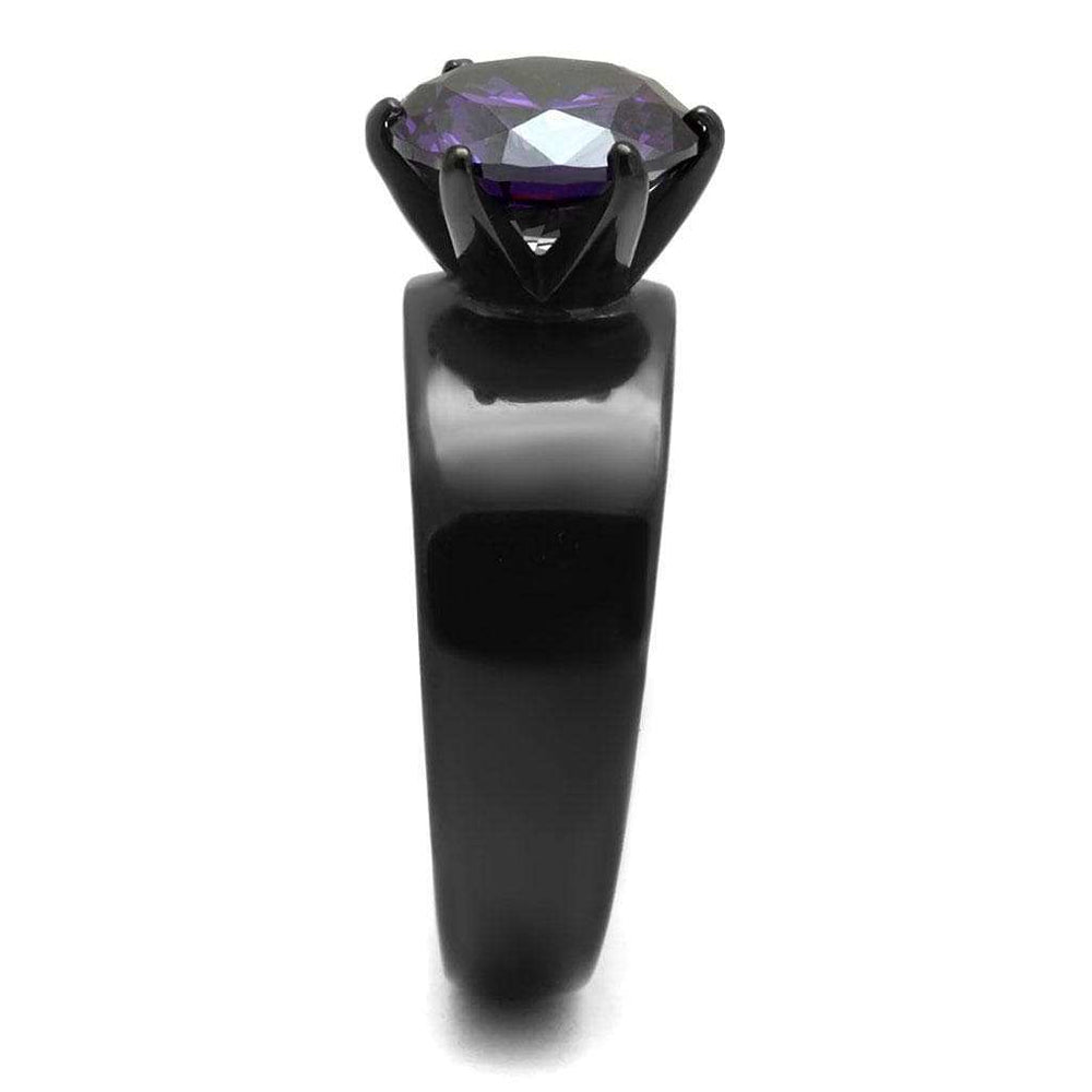 TK2999 - IP Black(Ion Plating) Stainless Steel Ring with AAA Grade CZ in Amethyst - Alamode - Flyclothing LLC