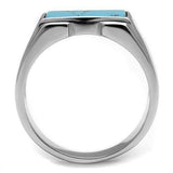 TK3000 - High polished (no plating) Stainless Steel Ring with Synthetic Imitation Amber in Sea Blue - Alamode - Flyclothing LLC