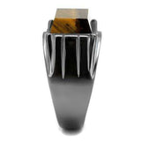 TK3001 - IP Light Black (IP Gun) Stainless Steel Ring with Synthetic Tiger Eye in Topaz - Alamode - Flyclothing LLC