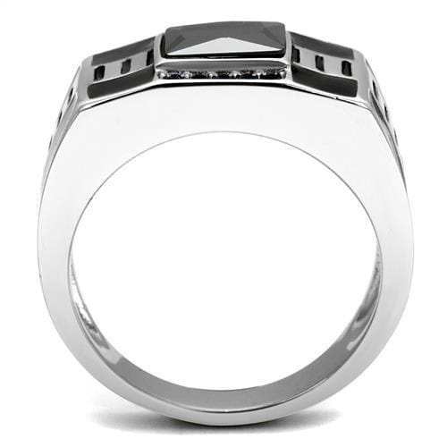 TK3002 - High polished (no plating) Stainless Steel Ring with AAA Grade CZ in Black Diamond - Alamode - Flyclothing LLC