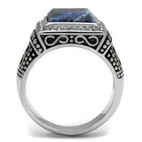 TK3003 - High polished (no plating) Stainless Steel Ring with Semi-Precious Sodalite in Capri Blue - Alamode - Flyclothing LLC