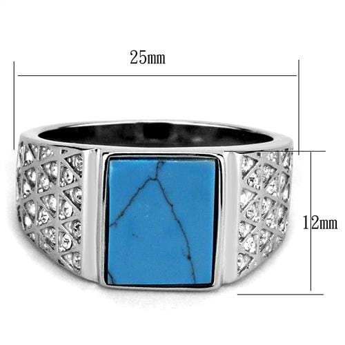 TK3004 - High polished (no plating) Stainless Steel Ring with Synthetic Turquoise in Sea Blue - Alamode - Flyclothing LLC