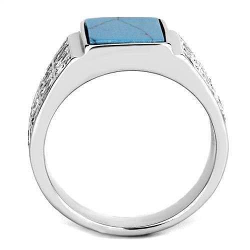 TK3004 - High polished (no plating) Stainless Steel Ring with Synthetic Turquoise in Sea Blue - Alamode - Flyclothing LLC
