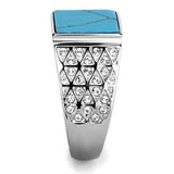 TK3004 - High polished (no plating) Stainless Steel Ring with Synthetic Turquoise in Sea Blue - Alamode - Flyclothing LLC