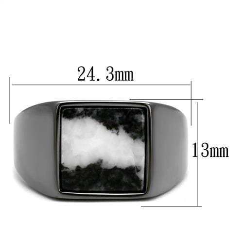 TK3005 - IP Light Black (IP Gun) Stainless Steel Ring with Semi-Precious Zebra Jasper in Gray - Alamode - Flyclothing LLC