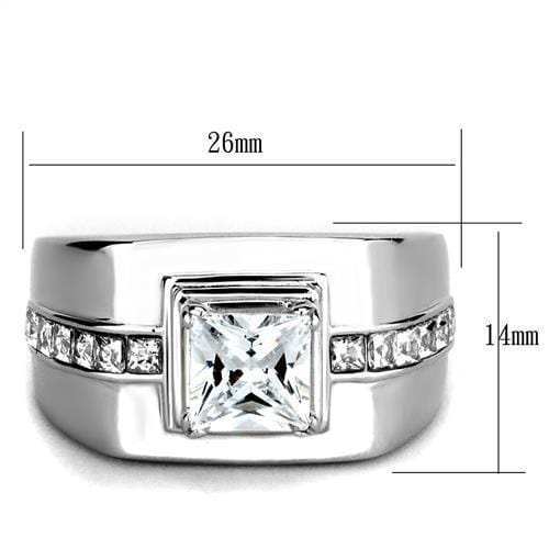 TK3011 - High polished (no plating) Stainless Steel Ring with AAA Grade CZ in Clear - Alamode - Flyclothing LLC