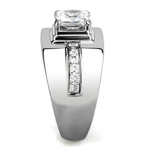 TK3011 - High polished (no plating) Stainless Steel Ring with AAA Grade CZ in Clear - Alamode - Flyclothing LLC