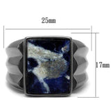 TK3012 - IP Light Black (IP Gun) Stainless Steel Ring with Semi-Precious Sodalite in Capri Blue - Alamode - Flyclothing LLC