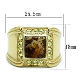 TK3013 - IP Gold(Ion Plating) Stainless Steel Ring with Semi-Precious Oligoclase in Smoked Quartz - Alamode - Flyclothing LLC
