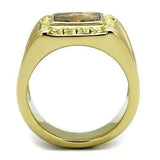 TK3013 - IP Gold(Ion Plating) Stainless Steel Ring with Semi-Precious Oligoclase in Smoked Quartz - Alamode - Flyclothing LLC
