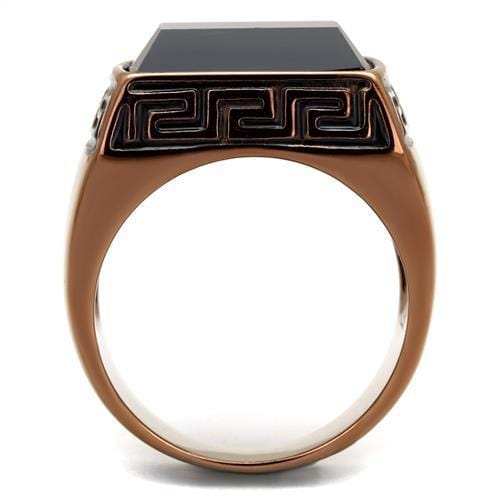 TK3014 - IP Coffee light Stainless Steel Ring with Synthetic Onyx in Jet - Alamode - Flyclothing LLC