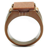 TK3015 - IP Coffee light Stainless Steel Ring with Semi-Precious Gold Sand Stone in Siam - Alamode - Flyclothing LLC
