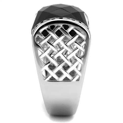 TK3016 - High polished (no plating) Stainless Steel Ring with Synthetic Onyx in Jet - Alamode - Flyclothing LLC