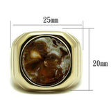 TK3017 - IP Gold(Ion Plating) Stainless Steel Ring with Semi-Precious Oligoclase in Smoked Quartz - Alamode - Flyclothing LLC