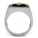 TK3018 - Two-Tone IP Gold (Ion Plating) Stainless Steel Ring with Semi-Precious Agate in Jet - Alamode - Flyclothing LLC