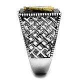 TK3018 - Two-Tone IP Gold (Ion Plating) Stainless Steel Ring with Semi-Precious Agate in Jet - Alamode - Flyclothing LLC