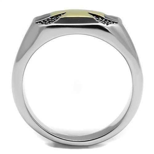 TK3019 - Two-Tone IP Gold (Ion Plating) Stainless Steel Ring with Epoxy in Jet - Alamode - Flyclothing LLC
