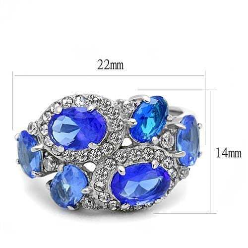TK3030 - High polished (no plating) Stainless Steel Ring with Synthetic Synthetic Glass in Sapphire - Alamode - Flyclothing LLC