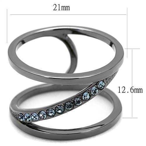 TK3038 - IP Light Black (IP Gun) Stainless Steel Ring with Top Grade Crystal in Capri Blue - Alamode - Flyclothing LLC