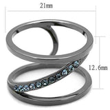 TK3038 - IP Light Black (IP Gun) Stainless Steel Ring with Top Grade Crystal in Capri Blue - Alamode - Flyclothing LLC