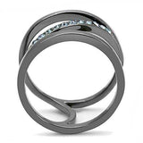 TK3038 - IP Light Black (IP Gun) Stainless Steel Ring with Top Grade Crystal in Capri Blue - Alamode - Flyclothing LLC
