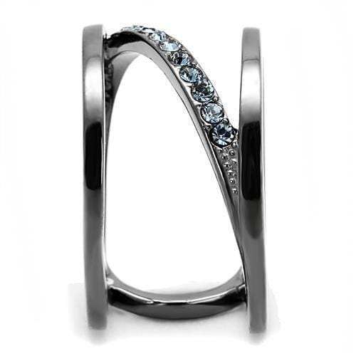 TK3038 - IP Light Black (IP Gun) Stainless Steel Ring with Top Grade Crystal in Capri Blue - Alamode - Flyclothing LLC