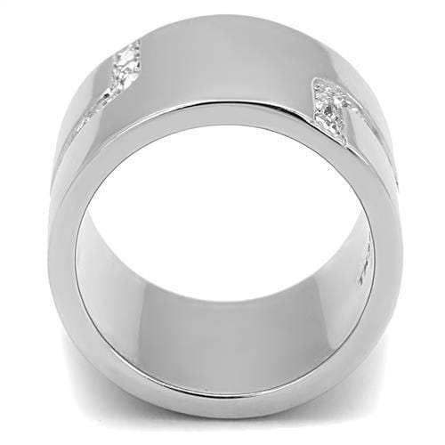 TK3040 - High polished (no plating) Stainless Steel Ring with Top Grade Crystal in Clear - Alamode - Flyclothing LLC