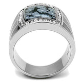 TK3042 - High polished (no plating) Stainless Steel Ring with Semi-Precious Snowflake Obsidian in Jet - Alamode - Flyclothing LLC