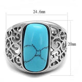 TK3043 - High polished (no plating) Stainless Steel Ring with Synthetic Turquoise in Sea Blue - Alamode - Flyclothing LLC