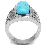TK3043 - High polished (no plating) Stainless Steel Ring with Synthetic Turquoise in Sea Blue - Alamode - Flyclothing LLC