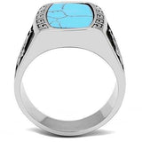TK3044 - High polished (no plating) Stainless Steel Ring with Synthetic Turquoise in Sea Blue - Alamode - Flyclothing LLC
