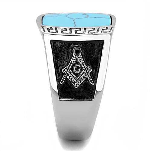 TK3044 - High polished (no plating) Stainless Steel Ring with Synthetic Turquoise in Sea Blue - Alamode - Flyclothing LLC