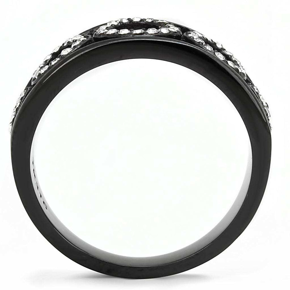 TK3046 - IP Black(Ion Plating) Stainless Steel Ring with Top Grade Crystal in Clear - Alamode - Flyclothing LLC
