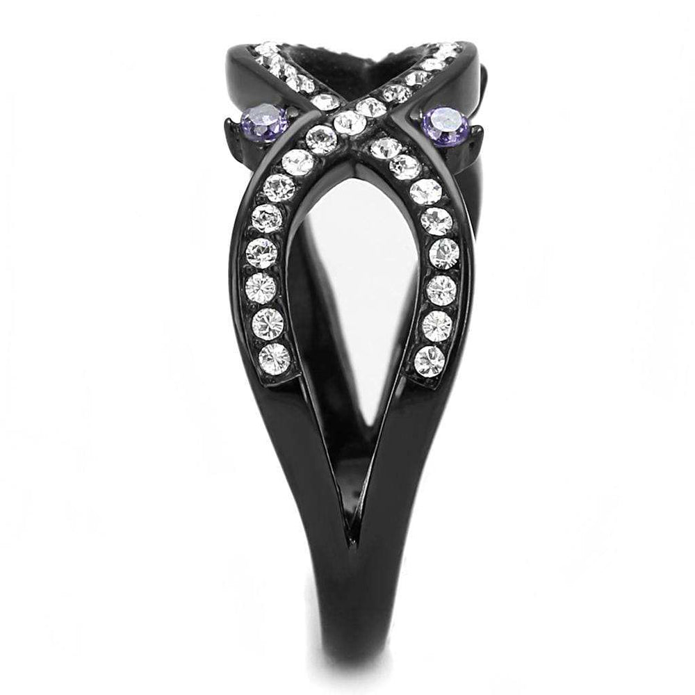 TK3047 - IP Black(Ion Plating) Stainless Steel Ring with AAA Grade CZ in Amethyst - Alamode - Flyclothing LLC
