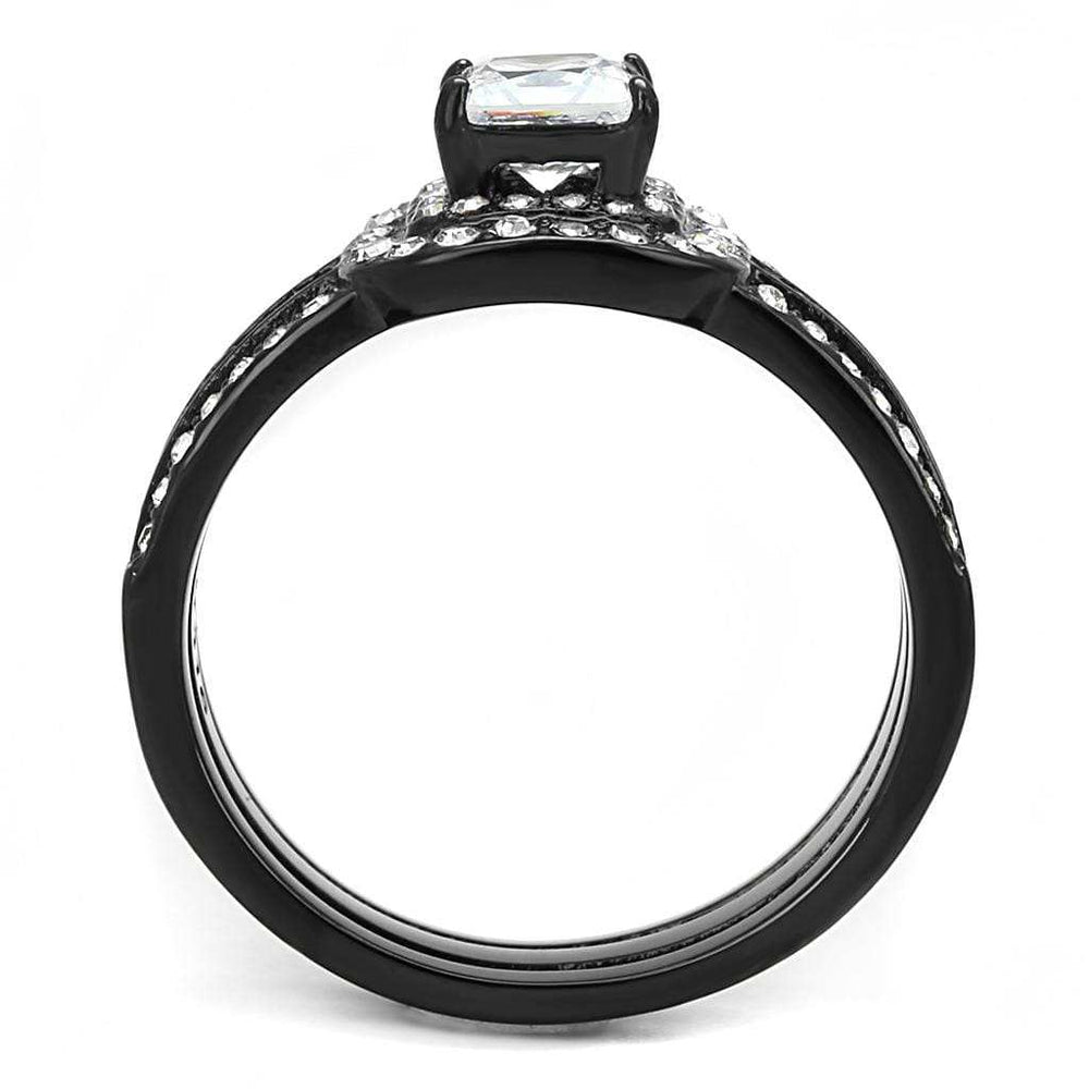 TK3048 - IP Black(Ion Plating) Stainless Steel Ring with AAA Grade CZ in Clear - Alamode - Flyclothing LLC