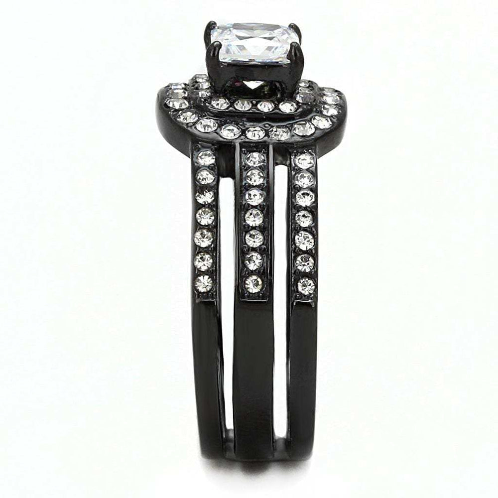 TK3048 - IP Black(Ion Plating) Stainless Steel Ring with AAA Grade CZ in Clear - Alamode - Flyclothing LLC