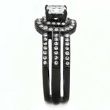 TK3048 - IP Black(Ion Plating) Stainless Steel Ring with AAA Grade CZ in Clear - Alamode - Flyclothing LLC