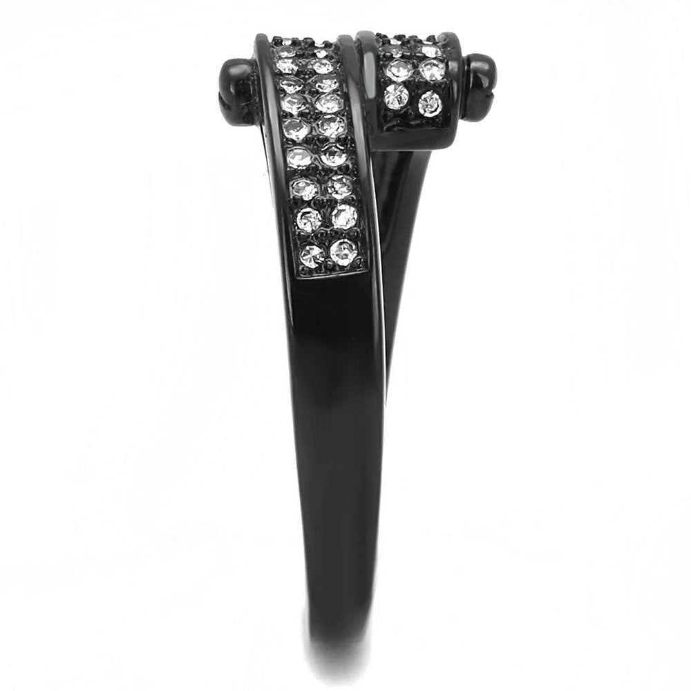 TK3049 - IP Black(Ion Plating) Stainless Steel Ring with Top Grade Crystal in Clear - Alamode - Flyclothing LLC