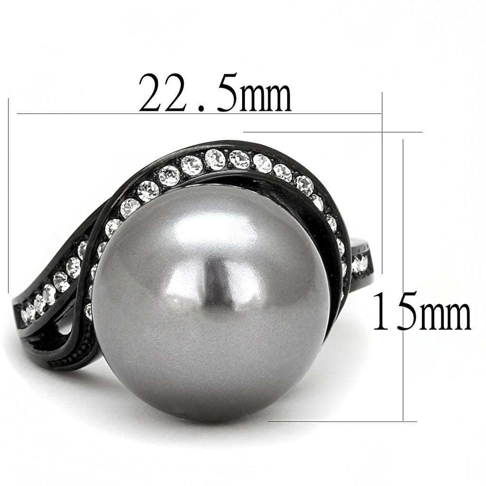 TK3052 - IP Black(Ion Plating) Stainless Steel Ring with Synthetic Pearl in Gray - Alamode - Flyclothing LLC