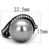 TK3052 - IP Black(Ion Plating) Stainless Steel Ring with Synthetic Pearl in Gray - Alamode - Flyclothing LLC
