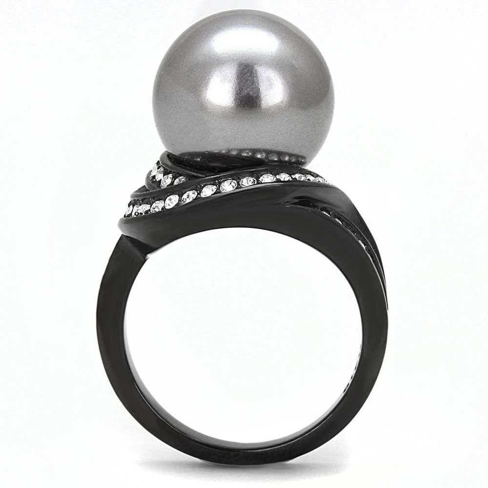 TK3052 - IP Black(Ion Plating) Stainless Steel Ring with Synthetic Pearl in Gray - Alamode - Flyclothing LLC