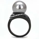 TK3052 - IP Black(Ion Plating) Stainless Steel Ring with Synthetic Pearl in Gray - Alamode - Flyclothing LLC