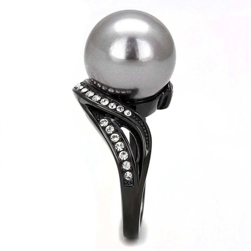 TK3052 - IP Black(Ion Plating) Stainless Steel Ring with Synthetic Pearl in Gray - Alamode - Flyclothing LLC