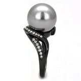 TK3052 - IP Black(Ion Plating) Stainless Steel Ring with Synthetic Pearl in Gray - Alamode - Flyclothing LLC