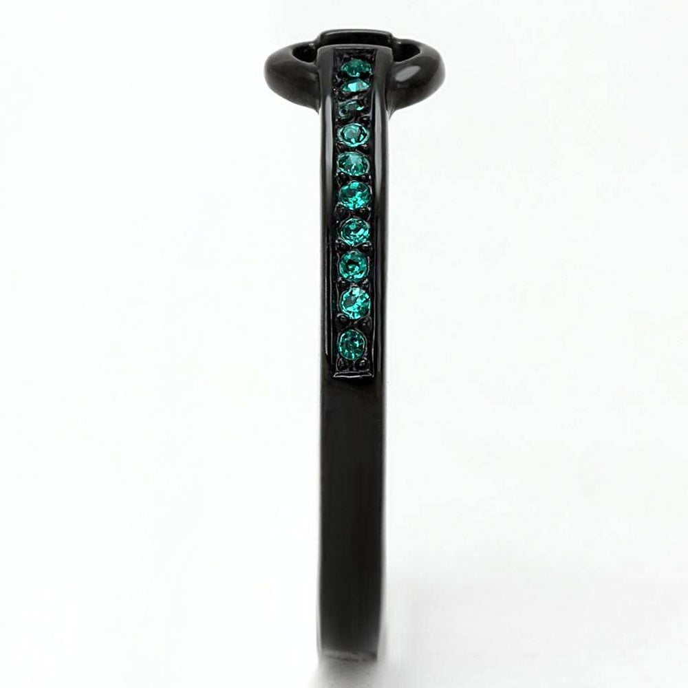 TK3055 - IP Black(Ion Plating) Stainless Steel Ring with Top Grade Crystal in Emerald - Alamode - Flyclothing LLC
