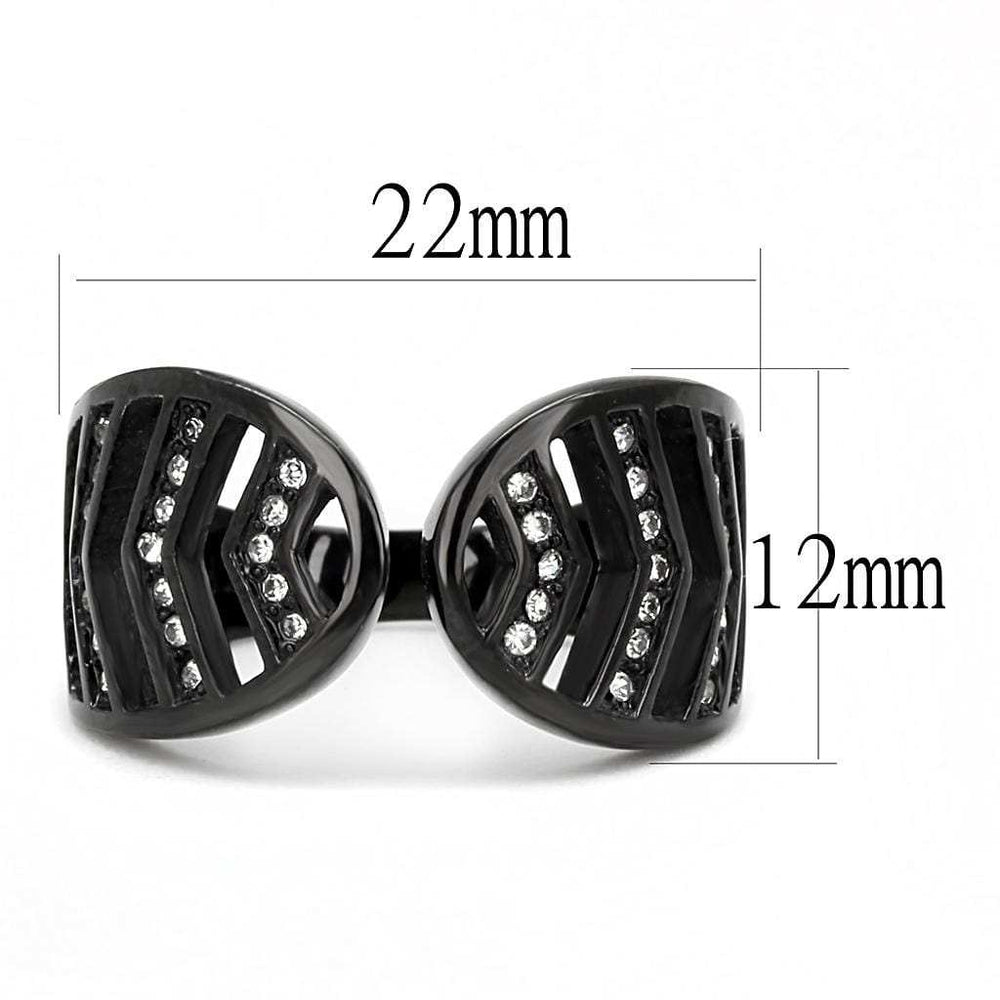 TK3056 - IP Black(Ion Plating) Stainless Steel Ring with Top Grade Crystal in Clear - Alamode - Flyclothing LLC
