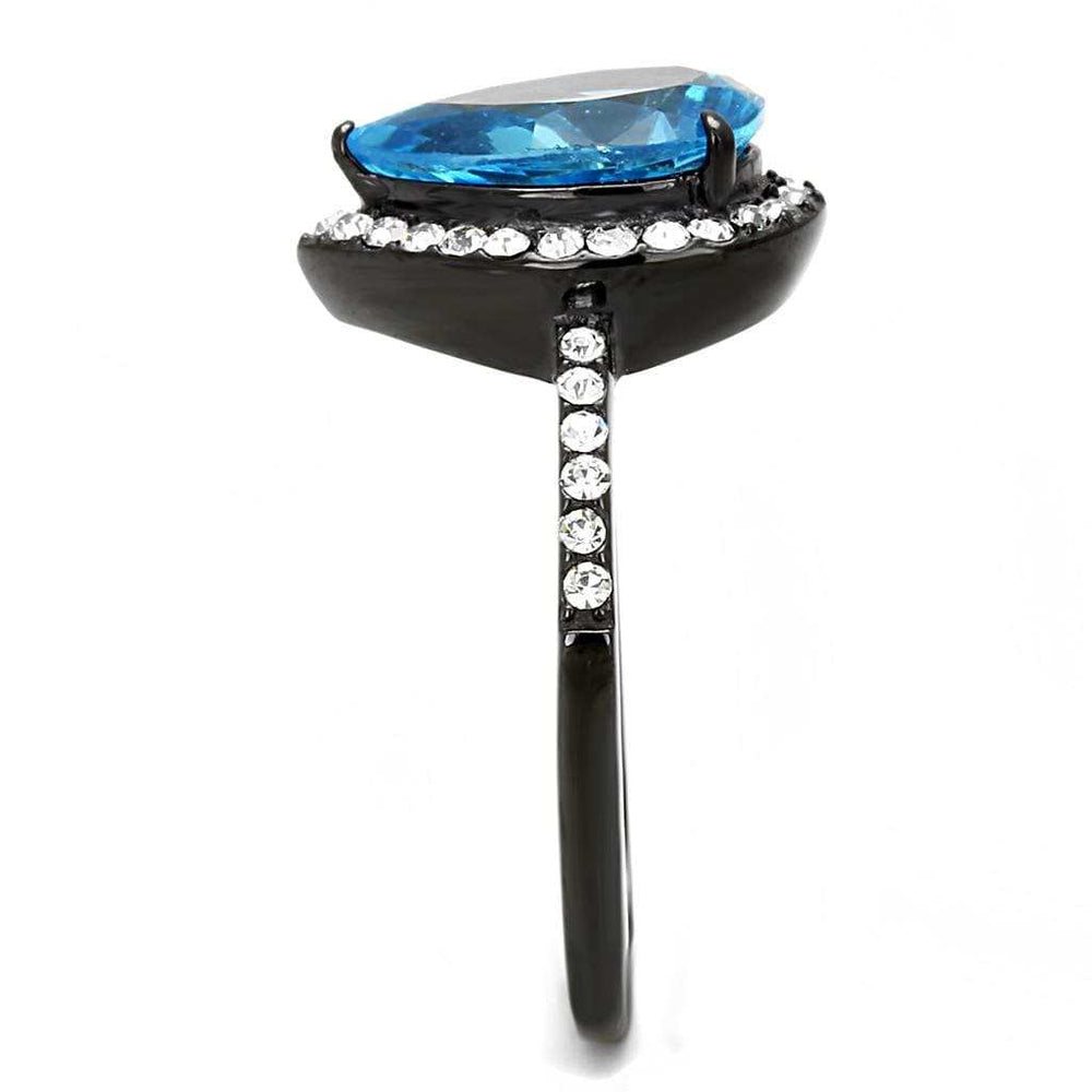 TK3057 - IP Black(Ion Plating) Stainless Steel Ring with Synthetic Synthetic Glass in Sea Blue - Alamode - Flyclothing LLC